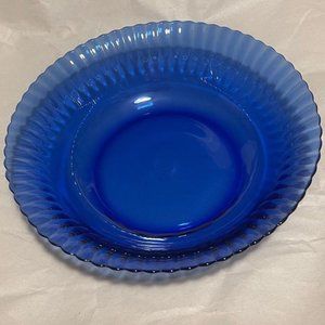 GORGEOUS COLOREX SCALLOPED / FLUTED 9 1/2" SERVING BOWL COBALT BLUE DISH BRAZIL